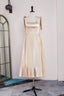 Champagne Bow Tie Straps A Line Satin Tea-Length Bridesmaid Dresses