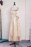 Champagne Sleeveless Ruffled A Line Tea-Length Bridesmaid Dresses with Sash