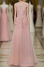 Pink Lace Tulle Long A Line Prom Dresses Pink Prom Dresses 1
