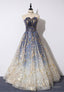 A Line Strapless Tulle Long Prom Dresses, Cute Prom Prom Dresses