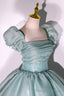 Green Tulle Floor Length Prom Dress, Lovely Short Sleeve Formal Prom Gowns