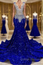 Royal Blue Sleeveless Mermaid Prom Dress with Beadings and Sequins