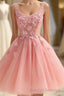Cute A Line Pink Tulle Pearl Short Prom Dresses Homecoming Dresses