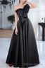 Black A-Line Prom Dresses Sleeveless One-Shoulder Evening Dress