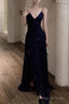 Spaghetti Strap V Neck Prom Dress Glitter A Line Maxi Dress