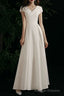 Simple V Neck Short-Sleeve Off Shoulder Long Prom Dress White A Line Prom Dress