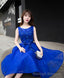 Royal Blue Lace A Line Short Prom Dress