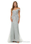 Off Shoulder Mermaid Prom Dresses, Luxurious Silver Bead Trumpet Formal Prom Dress