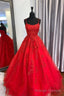 Red Lace Long Prom Dresses, A-Line Formal Evening Dresses