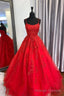 Red Lace Long Prom Dresses, A Line Formal Prom Dresses