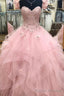 Pink Strapless Lace Long Prom Dresses, A Line Prom Sweet 16 Dresses
