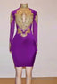 Unique Prom Dress Long Sleeve High Neck Beaded Split Prom Dress