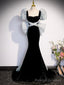 Black Velvet Long Prom Dress, Mermaid Prom Prom Dress with Bow
