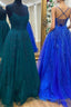 Cute Tulle Lace Long Prom Dresses A Line Backless Prom Dresses