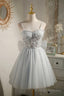 Gray Tulle Short A Line Prom Dress, Cute Prom Prom Dress