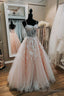 Pink Sweetheart Neck Lace Long Prom Dresses, A Line Formal Dresses