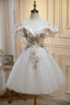 Champagne Lace Short Prom Dress, A Line Homecoming Prom Dress