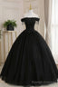 Black Tulle Lace Off the Shoulder Prom Dress, Black A Line Prom Dress