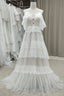 Ivory Spaghetti Straps Tulle Lace Long Prom Dress, A Line Prom Dress