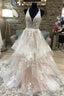 A Line Lace Long Prom Dresses, V Neck Formal Prom Dresses