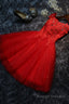 Cute Lace Short A Line Prom Dresses, Off the Shoulder Prom Dresses
