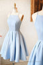 Blue Satin Short Prom Dresses, A Line Prom Dresses