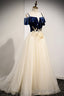 A Line Off the Shoulder Long Prom Dresses, Champagne Prom Dresses