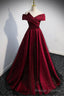 Burgundy Off the Shoulder Prom Dress, A Line Prom Prom Dress