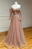 A Line Tulle Lace Long Prom Dresses, Off the Shoulder Lace Formal Dresses