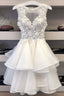 White Lace Short Prom Dresses, A Line Lace Prom Dresses