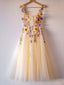 Champagne Corset Floral Tulle Prom Dress, Cute A Line Homecoming Dress