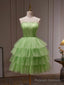 Green Tulle Straps Short Prom Dress, Light Green Homecoming Dress