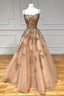 A Line Spaghetti Straps Lace Long Prom Dress, Lace Prom Dress