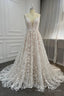 Elegant V Neck Lace Long Prom Dresses, A Line Prom Dresses