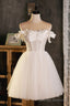 A Line Tulle Short Prom Dress, Cute Champagne Off the Shoulder Prom Dresses
