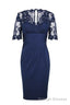 Eleagnt Short Sleeves Empire Navy Blue Short Mother of the Bride Dress