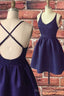 Simple A-line Straps Navy Blue Short Homecoming Dress