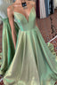 Elegant A-Line Empire V-Neck Green Long Prom Dress with Straps