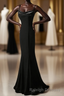 Black Straps Velvet Low Back Long Formal Dress, Black Velvet Evening Dress Prom Dress