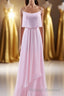 Pink Flounce Chiffon Straps A Line Long Bridesmaid Dresses