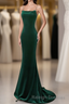 Green Velvet Mermaid Straps Long Prom Dresses Green Prom Dresseses