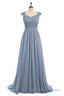Dusty Blue Lace Cap Sleeve A Line Floor Length Bridesmaid Dresses