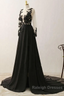 Black Long Sleeves Chiffon With Lace Prom Dresses Black A Line Prom Dresses With Leg Slit