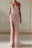 New Arrival Pink Sequins Sleeveless Prom Dress With Split