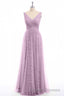 Dusty Purple Chiffon Jacquard V Neck A Line Long Bridesmaid Dresses