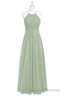 Sage Green Chiffon Halter Backless Long Bridesmaid Dresses