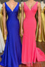 Royal Blue V Neck Open Back Mermaid Long Prom Dresses