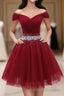 Burgundy Tulle Sequin Short Prom Dresses Burgundy Homecoming Dresses 1