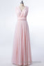 Blush Pink V-Neck Lace-Up A-Line Bridesmaid Dress