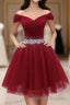 Burgundy Tulle Sequin Short Prom Dress, Burgundy Homecoming Dress, 1